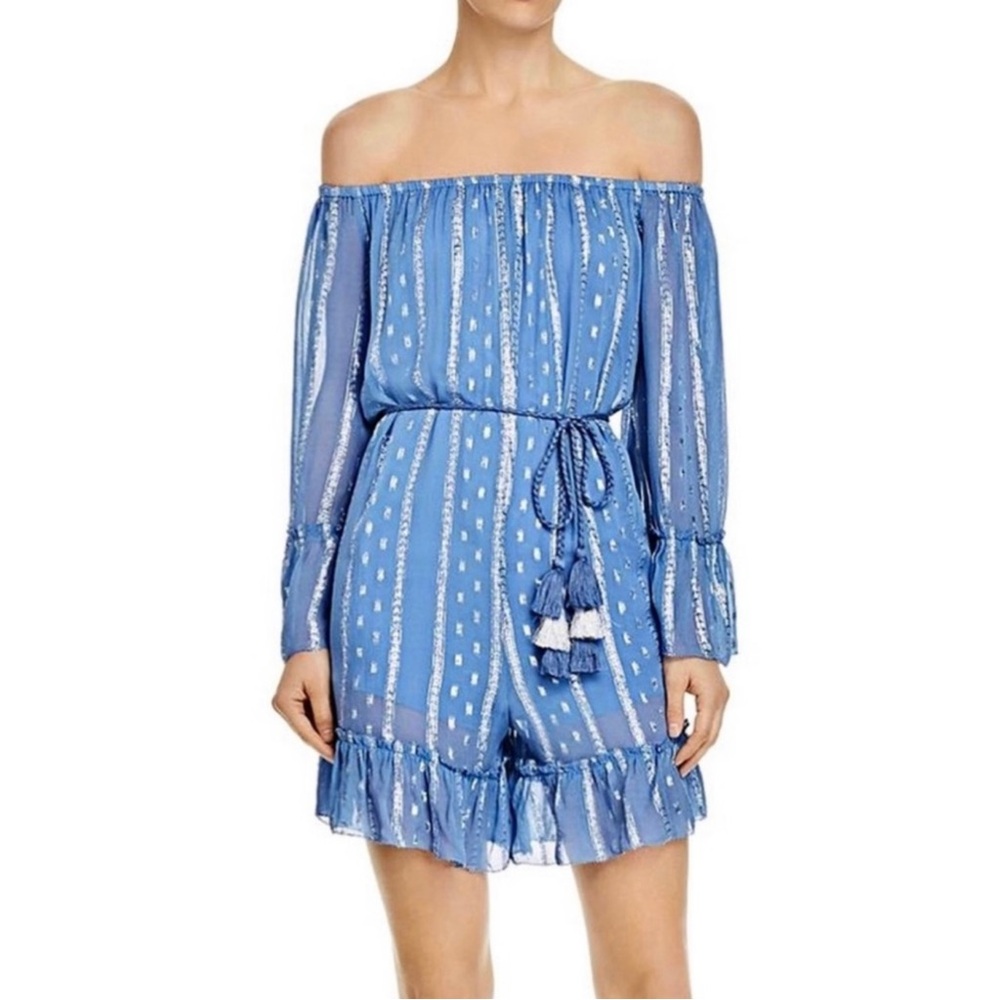 SAYLOR BLUE OFF-THE-SHOULDER ROMPER